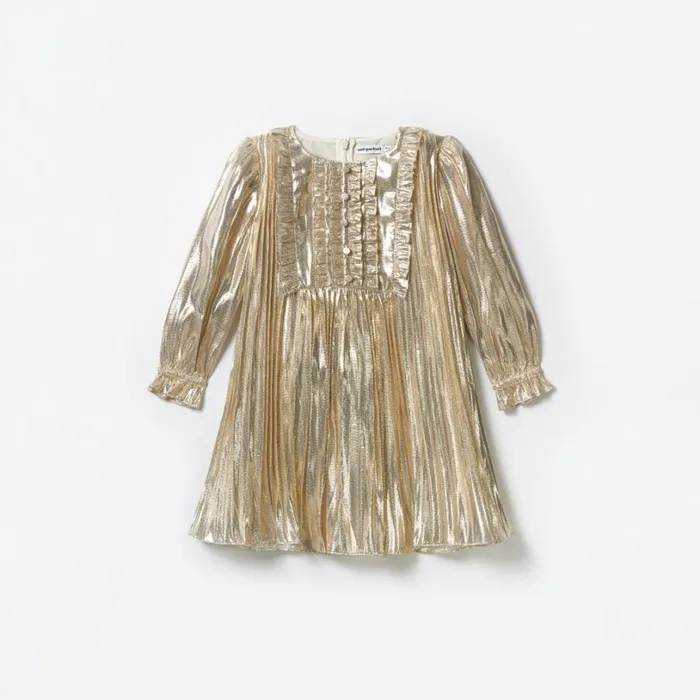 Gold Metallic Mini Dress Kids Self Portrait Party Dresses