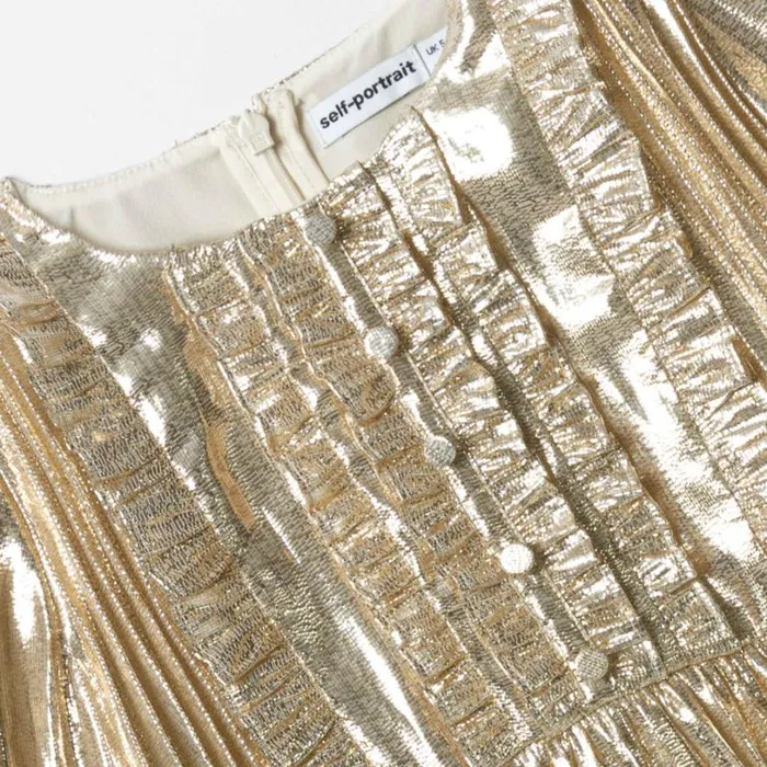 Gold Metallic Mini Dress Kids Self Portrait Party Dresses