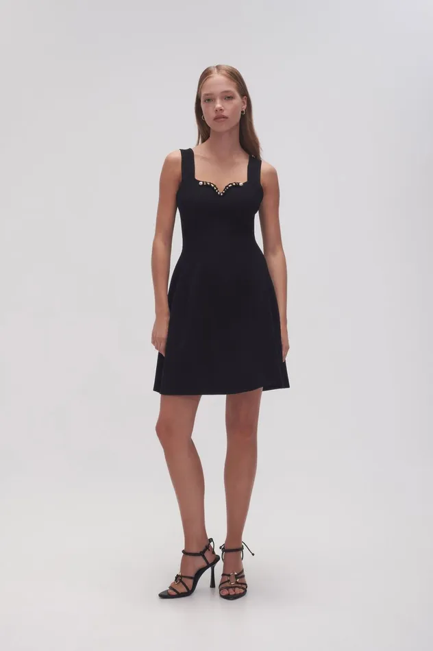 Goldfoil Metal Bar Mini Dress Black Women Aje Body 038 Crepe Knit