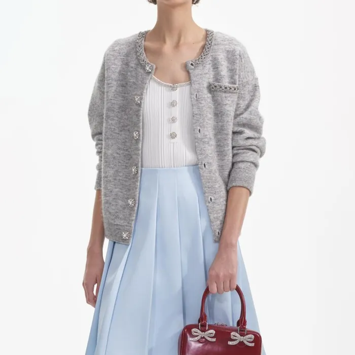 Grey Melange Cardigan Women Self Portrait Knitwear