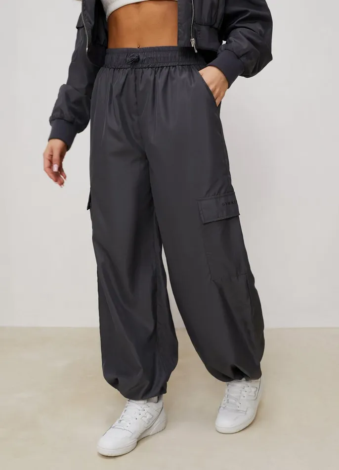 Gym King Joggers Women Satin Cargo Pants 8211 Graphite