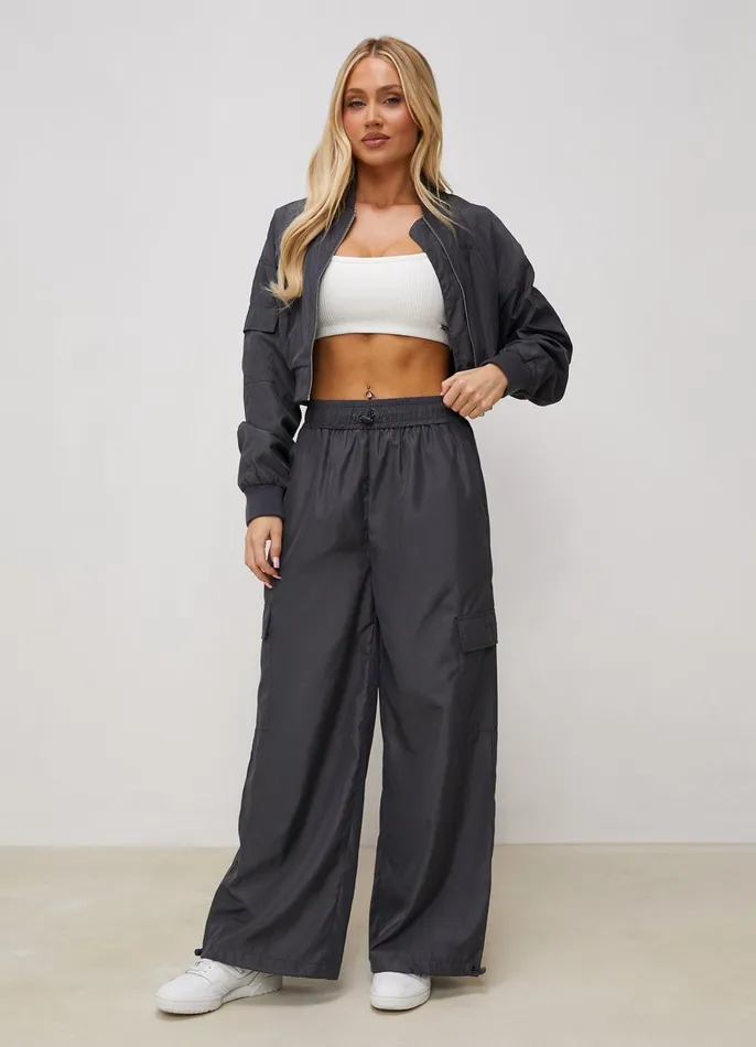 Gym King Joggers Women Satin Cargo Pants 8211 Graphite