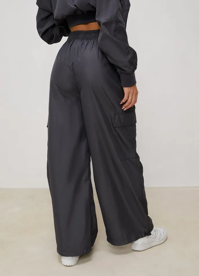 Gym King Joggers Women Satin Cargo Pants 8211 Graphite