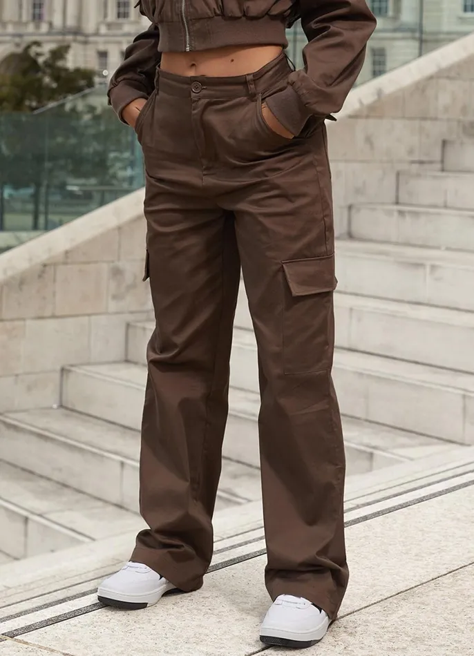 Gym King Joggers Women Woven Cargo Pant 8211 Chocolate