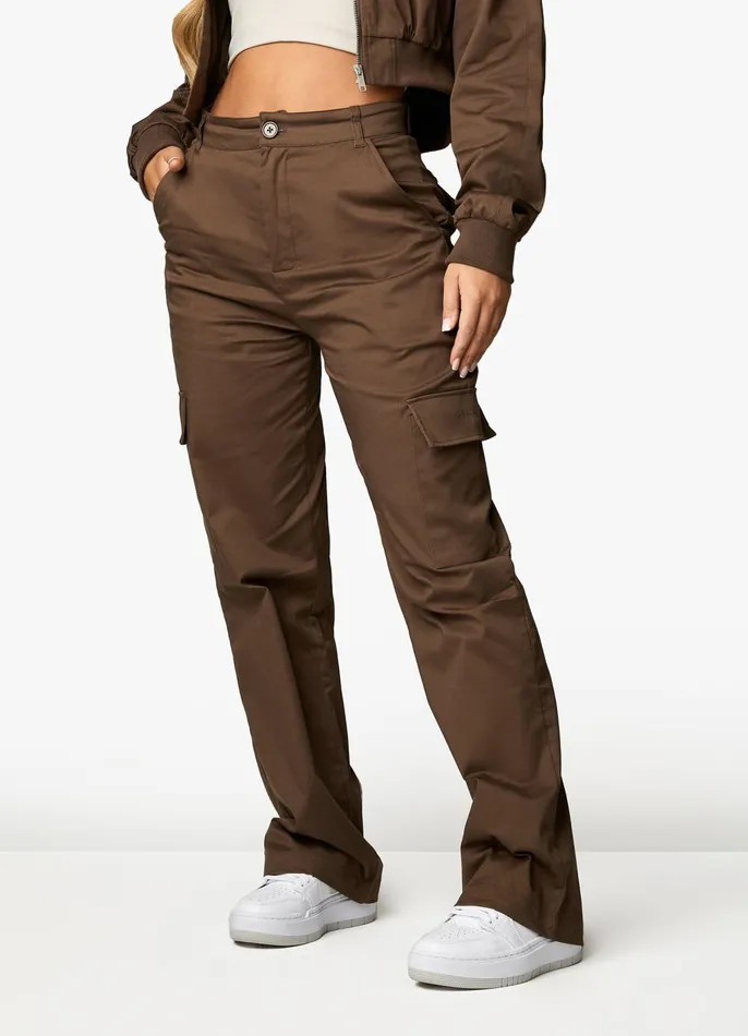 Gym King Joggers Women Woven Cargo Pant 8211 Chocolate