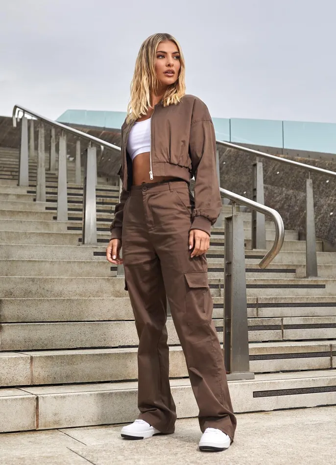 Gym King Joggers Women Woven Cargo Pant 8211 Chocolate