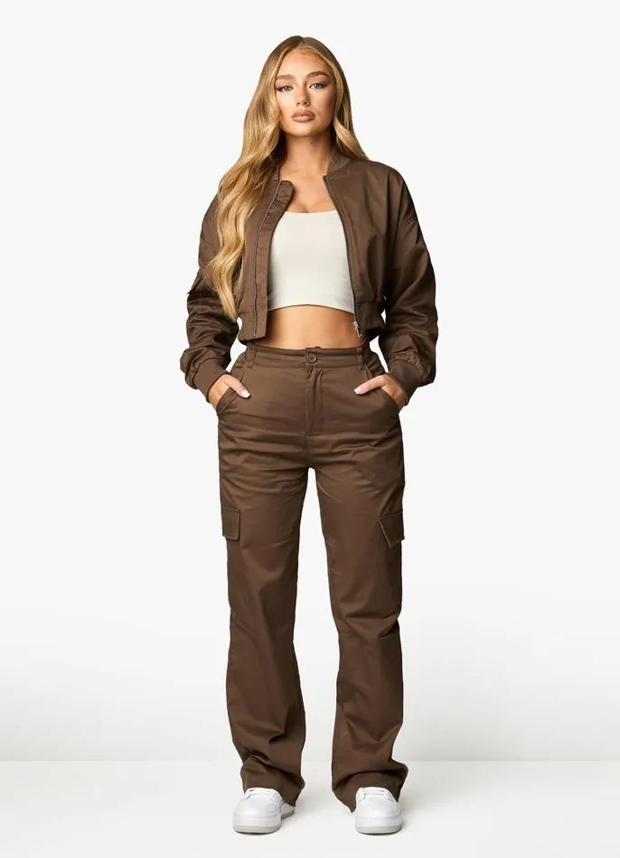 Gym King Joggers Women Woven Cargo Pant 8211 Chocolate