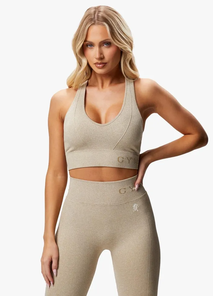 Gym King Sports Bras Women Formation Racer Rib Bra 8211 Oatmeal Marl