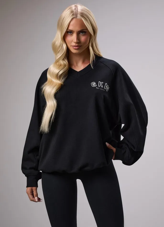 Gym King Sweatshirts and Hoodies Women GKW Sports Luxe V Neck Crew 8211 Black