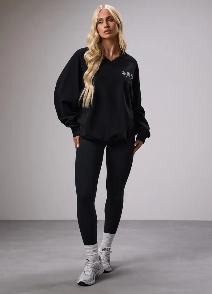 Gym King Sweatshirts and Hoodies Women GKW Sports Luxe V Neck Crew 8211 Black