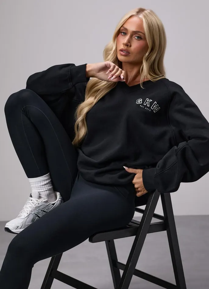 Gym King Sweatshirts and Hoodies Women GKW Sports Luxe V Neck Crew 8211 Black