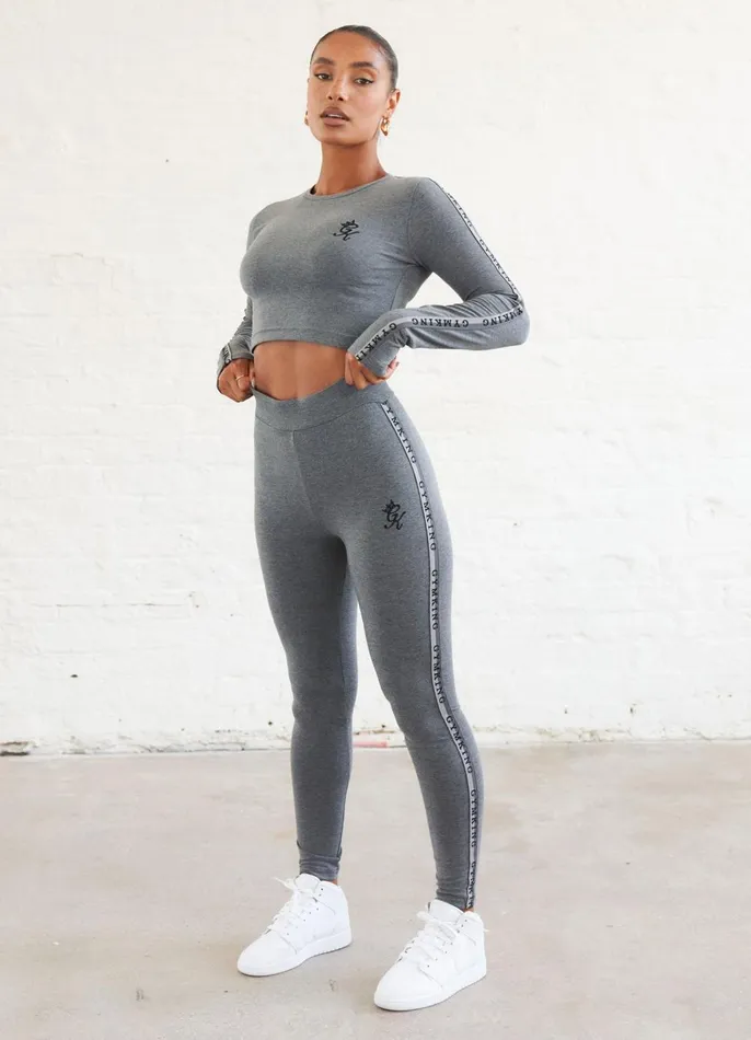 Gym King Tops and TShirts Women Results Tape Longsleeve Crop 8211 Mid Grey Marl