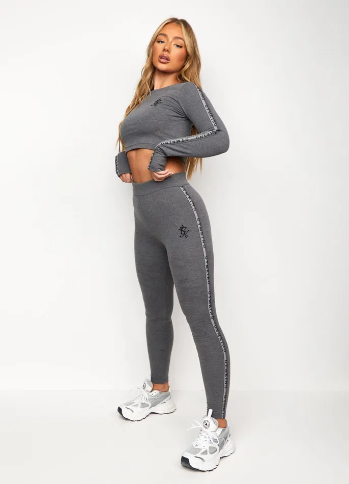 Gym King Tops and TShirts Women Results Tape Longsleeve Crop 8211 Mid Grey Marl