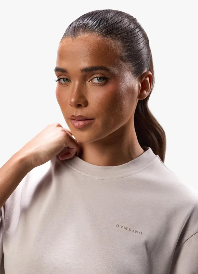 Gym King Tops and TShirts Women Stoic Boyfriend Tee 8211 Light Stone