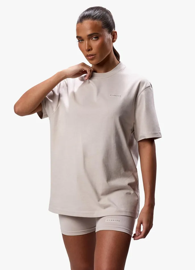 Gym King Tops and TShirts Women Stoic Boyfriend Tee 8211 Light Stone