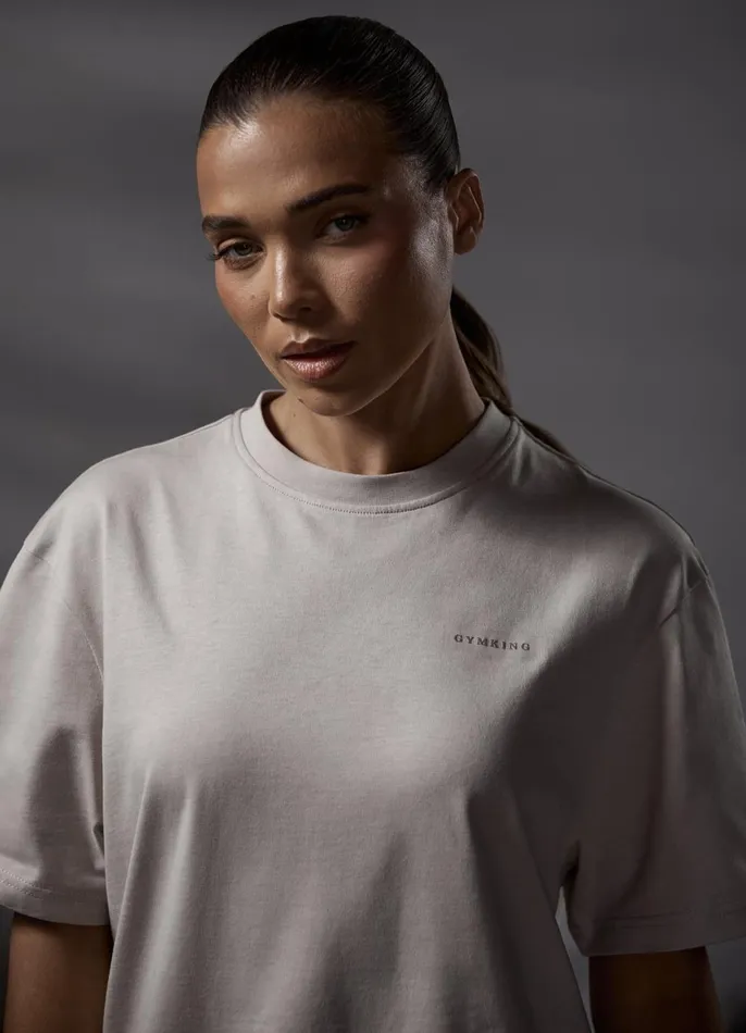 Gym King Tops and TShirts Women Stoic Boyfriend Tee 8211 Light Stone