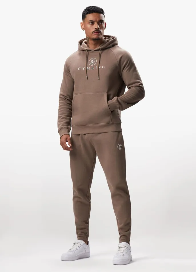 Gym King Tracksuits Men Pro Logo Fleece Tracksuit 8211 Dark Taupe