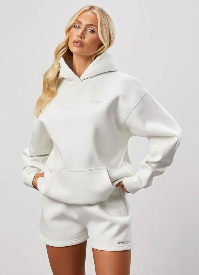 Gym King Tracksuits Women 365 Relaxed Fit Fleece Hoodie and Shorts 8211 Cream