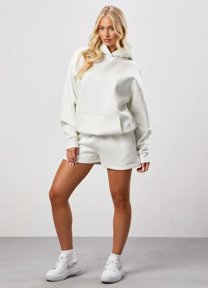Gym King Tracksuits Women 365 Relaxed Fit Fleece Hoodie and Shorts 8211 Cream