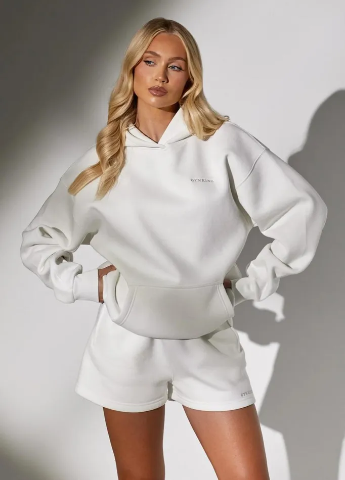 Gym King Tracksuits Women 365 Relaxed Fit Fleece Hoodie and Shorts 8211 Cream