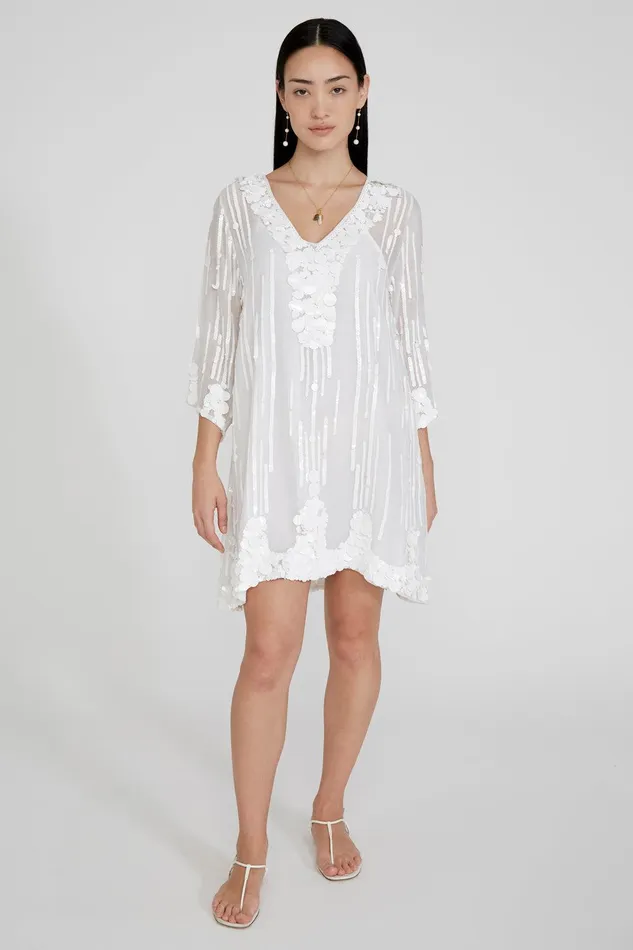 Halle Sequin Mini Dress White Women Chan Luu Dresses