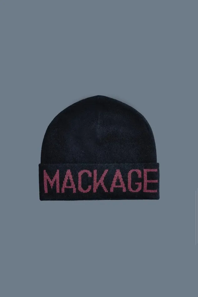 Hats Men Mackage KIKO Knit Merino Blend Logo Hat Black Hats Men Mackage KIKO Knit Merino Blend Logo Hat Black
