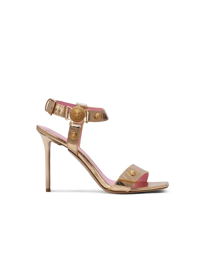 Heeled Eva Sandals In Mirrored Leather Gold Women Balmain High Heels and Pumps