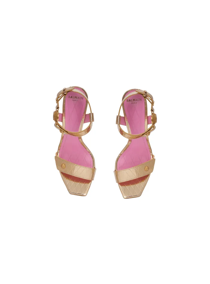 Heeled Eva Sandals In Mirrored Leather Gold Women Balmain High Heels and Pumps