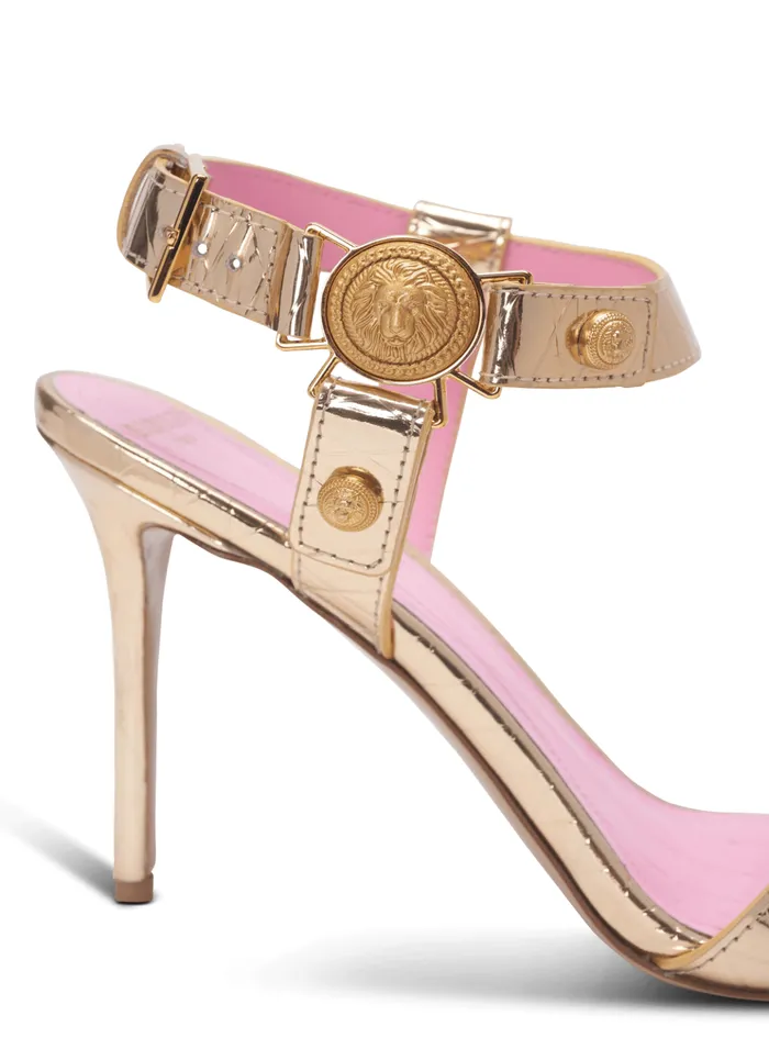 Heeled Eva Sandals In Mirrored Leather Gold Women Balmain High Heels and Pumps