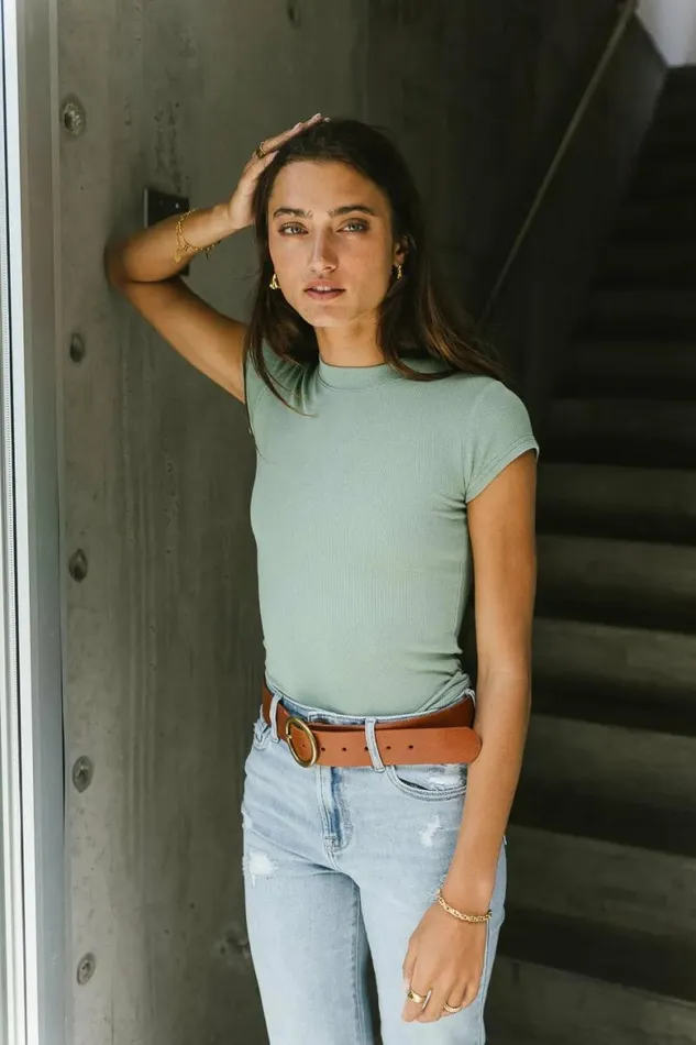Holly Ribbed Bodysuit In Sage Sage Women Bohme Tops