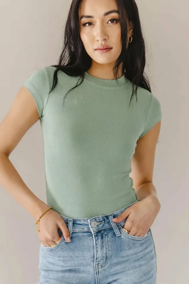 Holly Ribbed Bodysuit In Sage Sage Women Bohme Tops