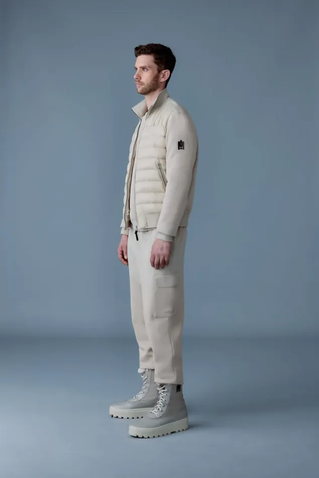 Hoodies and Tops Men Mackage COLLINR Nano Down Mixed Media Bomber Jacket Cream Hoodies and Tops Men Mackage COLLINR Nano Down Mixed Media Bomber Jacket Cream
