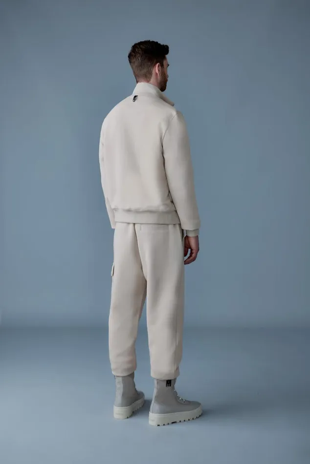 Hoodies and Tops Men Mackage COLLINR Nano Down Mixed Media Bomber Jacket Cream Hoodies and Tops Men Mackage COLLINR Nano Down Mixed Media Bomber Jacket Cream