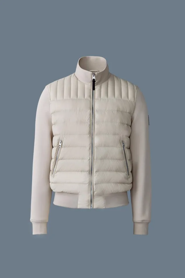 Hoodies and Tops Men Mackage COLLINR Nano Down Mixed Media Bomber Jacket Cream Hoodies and Tops Men Mackage COLLINR Nano Down Mixed Media Bomber Jacket Cream
