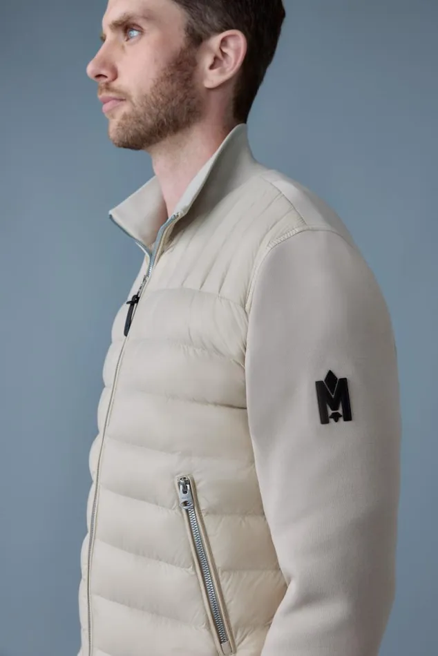 Hoodies and Tops Men Mackage COLLINR Nano Down Mixed Media Bomber Jacket Cream Hoodies and Tops Men Mackage COLLINR Nano Down Mixed Media Bomber Jacket Cream