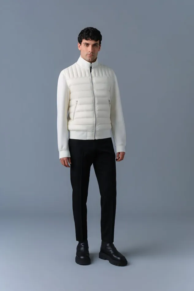 Hoodies and Tops Men Mackage COLLINR Nano Down Mixed Media Bomber Jacket Cream Hoodies and Tops Men Mackage COLLINR Nano Down Mixed Media Bomber Jacket Cream