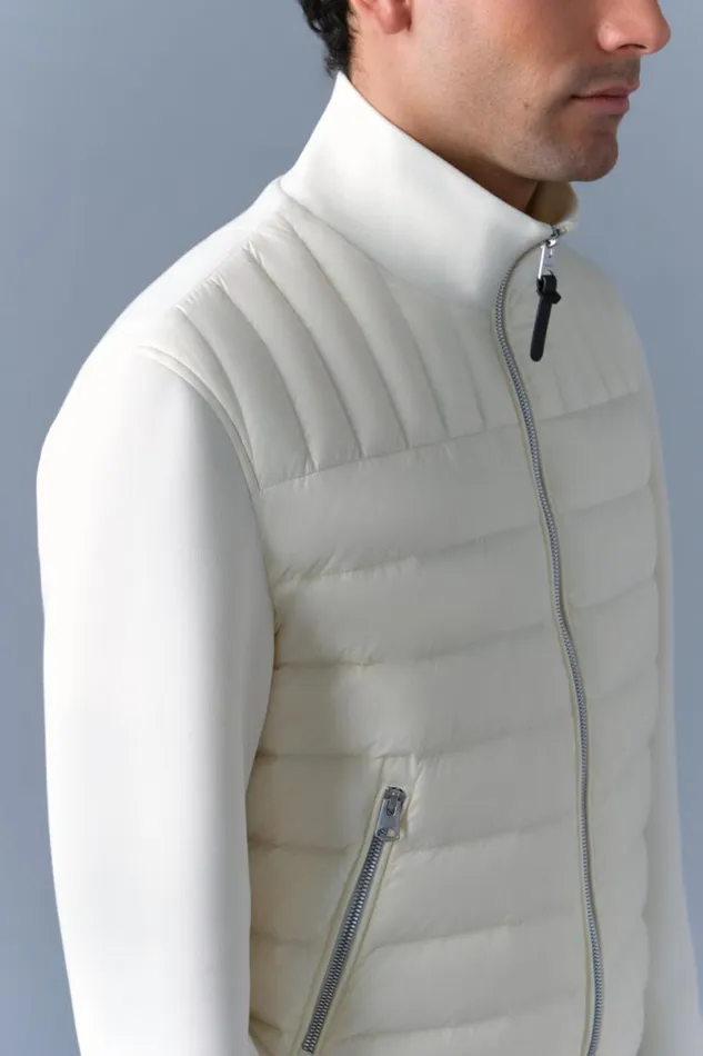 Hoodies and Tops Men Mackage COLLINR Nano Down Mixed Media Bomber Jacket Cream Hoodies and Tops Men Mackage COLLINR Nano Down Mixed Media Bomber Jacket Cream