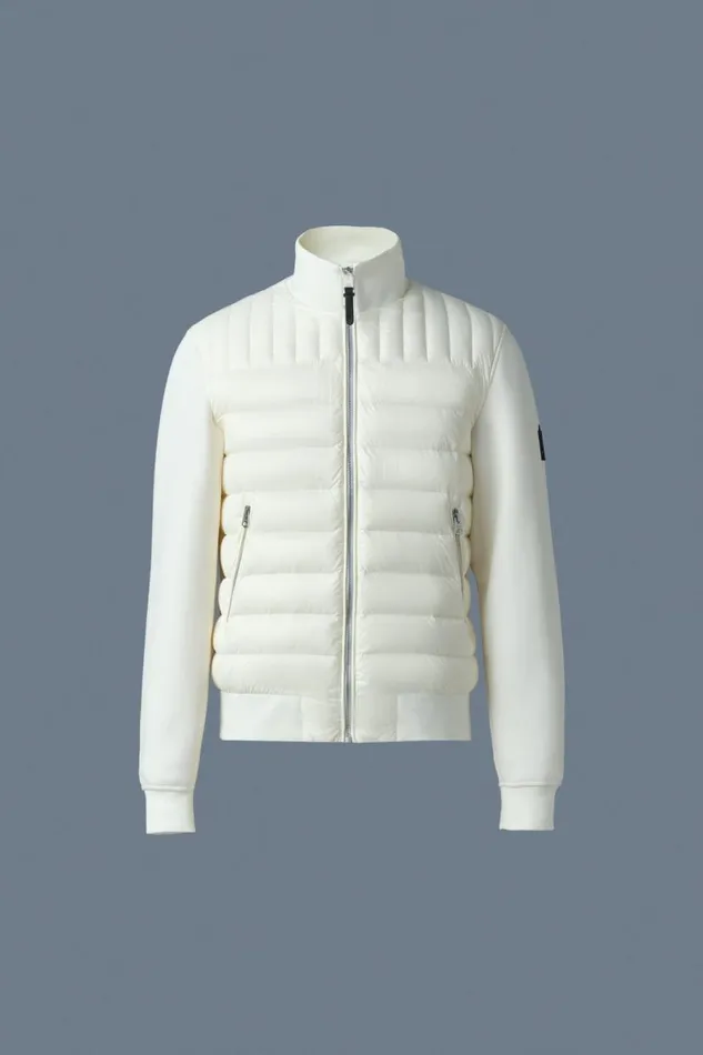 Hoodies and Tops Men Mackage COLLINR Nano Down Mixed Media Bomber Jacket Cream Hoodies and Tops Men Mackage COLLINR Nano Down Mixed Media Bomber Jacket Cream