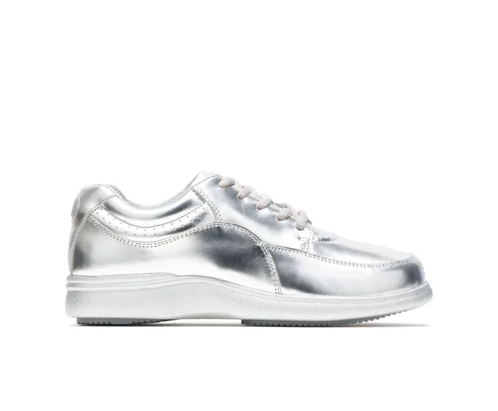 Hush Puppies Power Walker Silver Metallic Leather Women Walking Shoes