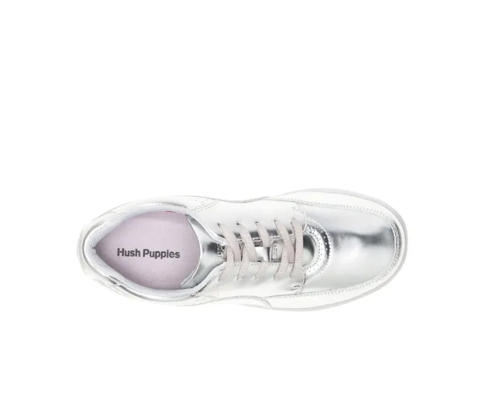 Hush Puppies Power Walker Silver Metallic Leather Women Walking Shoes Hush Puppies Power Walker Silver Metallic Leather Women Walking Shoes