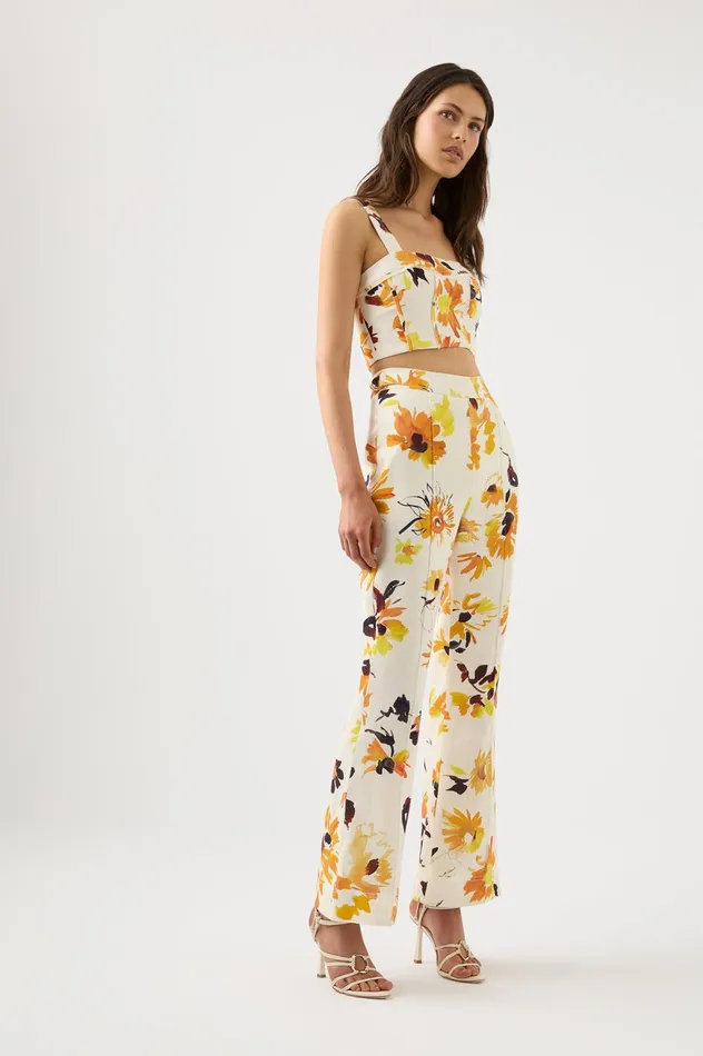 Impressionist Flared Pant Pressed Sunflowers Women Aje Pants