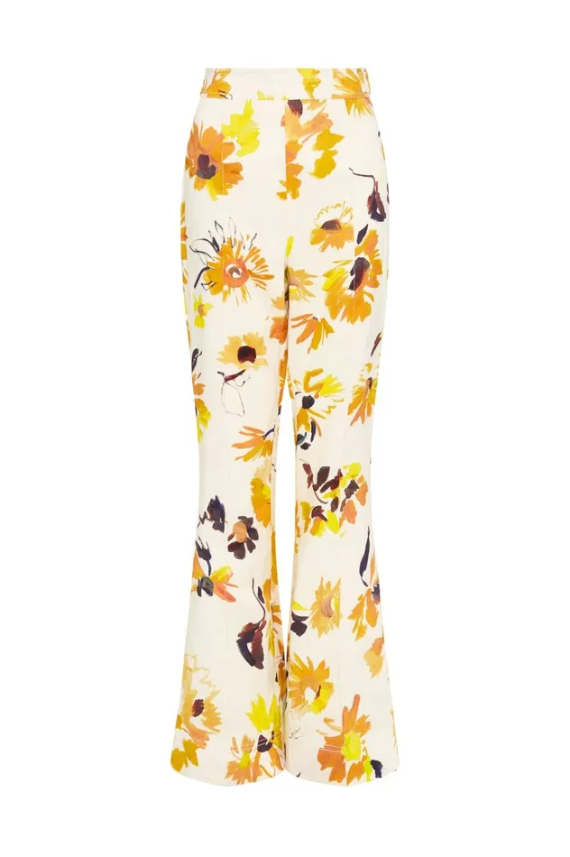 Impressionist Flared Pant Pressed Sunflowers Women Aje Pants