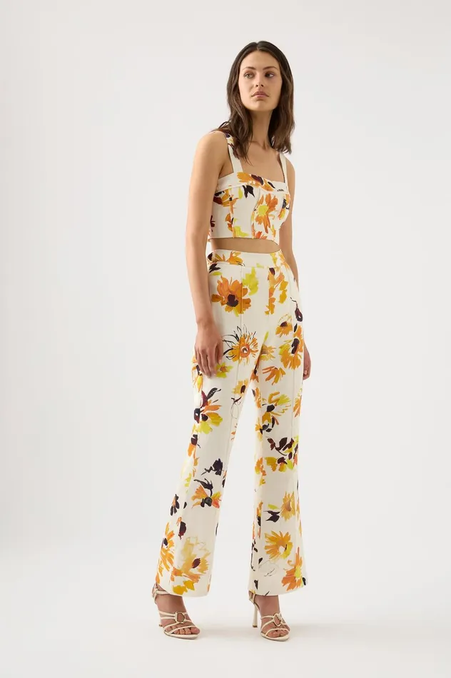 Impressionist Flared Pant Pressed Sunflowers Women Aje Pants