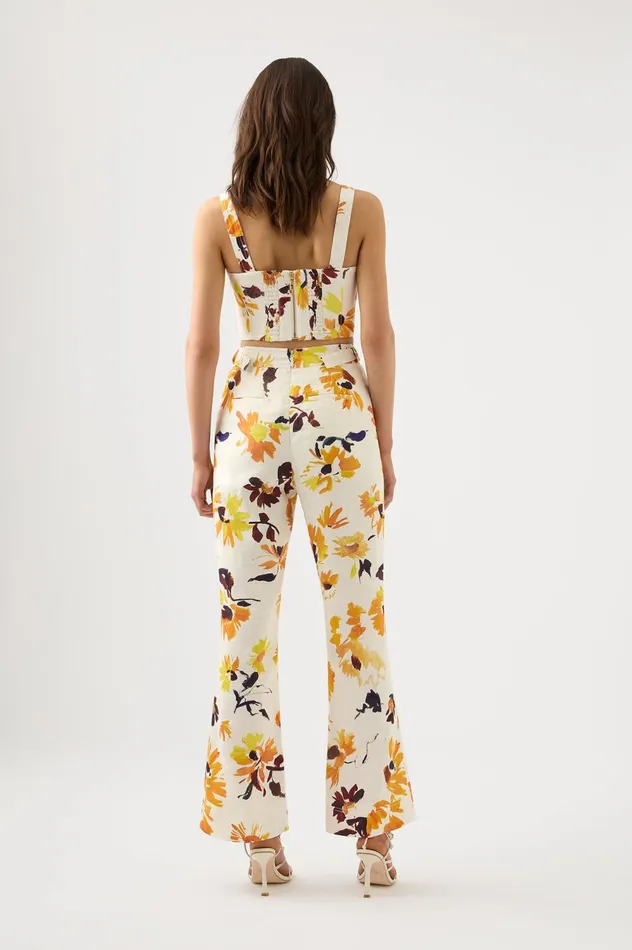 Impressionist Flared Pant Pressed Sunflowers Women Aje Pants