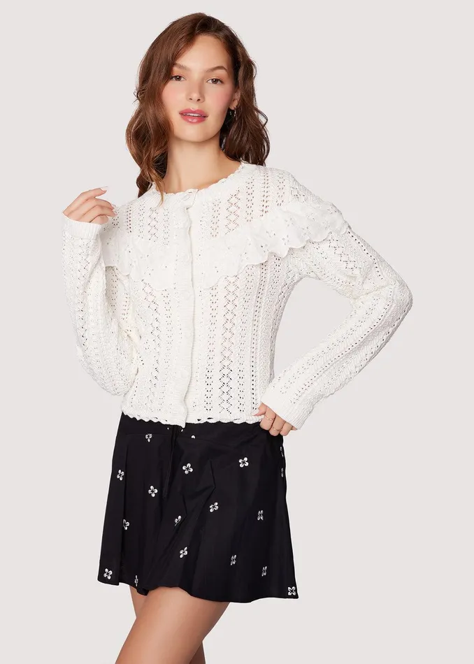 Irina Scallop Lace Pointelle Cardigan Cream Women Lost Wander Tops