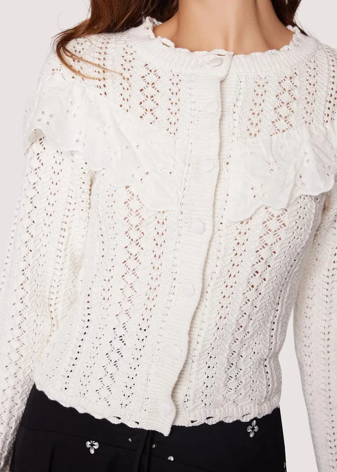 Irina Scallop Lace Pointelle Cardigan Cream Women Lost Wander Tops