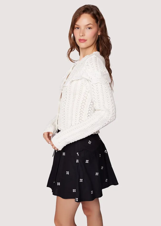Irina Scallop Lace Pointelle Cardigan Cream Women Lost Wander Tops