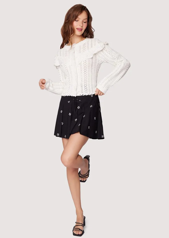 Irina Scallop Lace Pointelle Cardigan Cream Women Lost Wander Tops