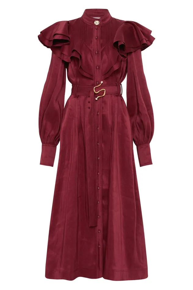 Isabella Belted Midi Dress Mahogany Red Women Aje Midi Dresses