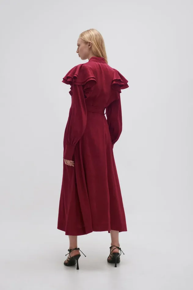 Isabella Belted Midi Dress Mahogany Red Women Aje Midi Dresses